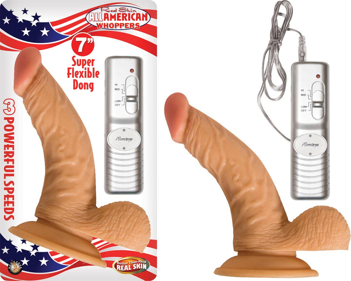 VIBRATING DONG W/ BALLS - FLESH - 7"