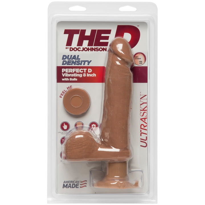 8" VIBRATING COCK W/ BALLS - CARAMEL